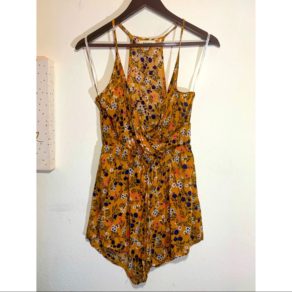 8 Birdies Romper size small yellow w/ tiny flowers